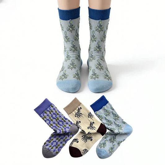 Chaussettes à motif zèbre et fleurs en treillis (3 paires) - Multicolore - EU36-40(US3-7) - image 0