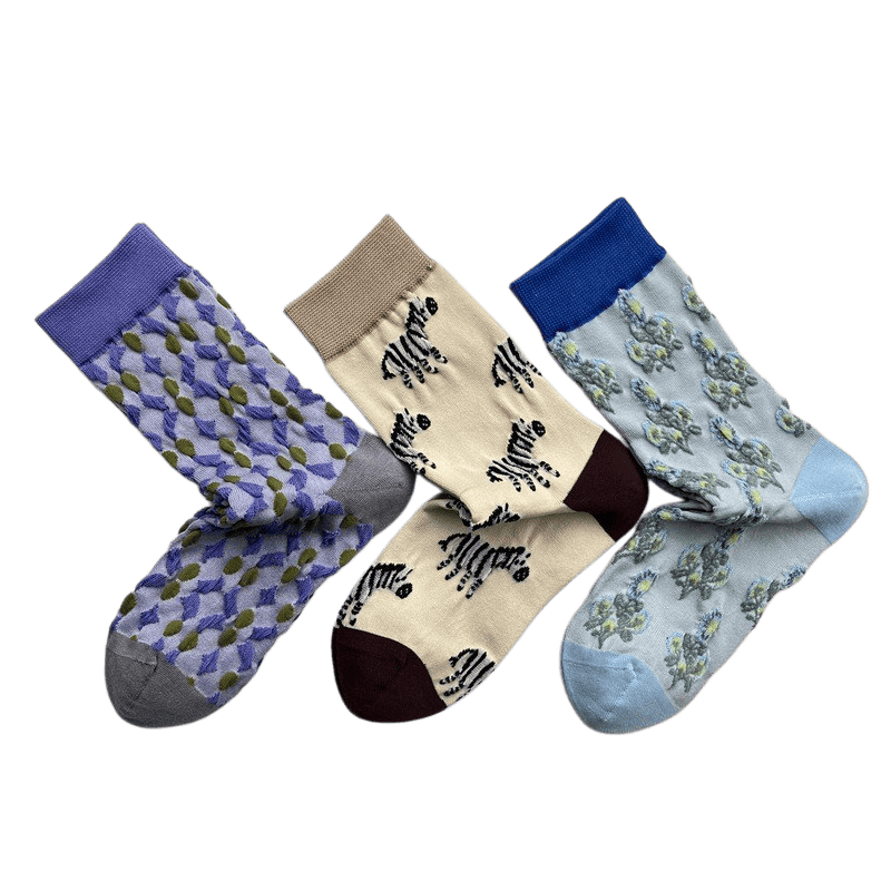 Chaussettes à motif zèbre et fleurs en treillis (3 paires) - image 1