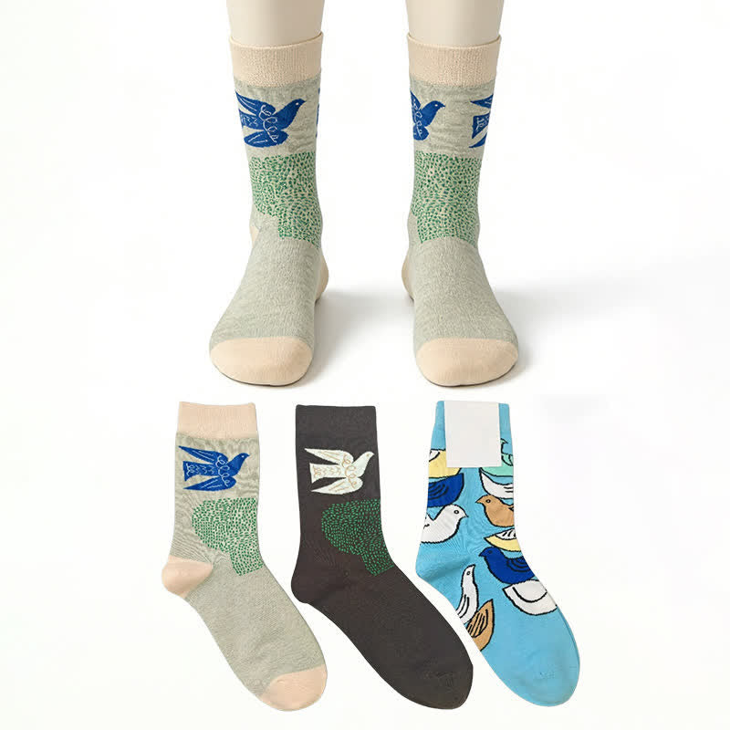 Colorful Bird Quarter Socks(3 Pairs) - Multicolor - EU36-40(US3-7) - image 0