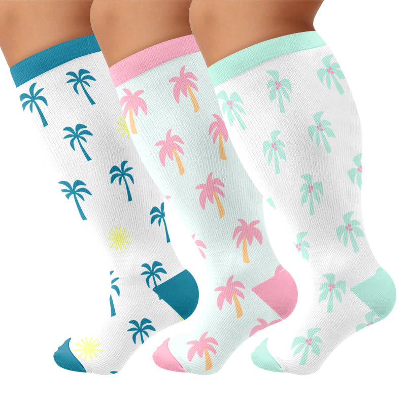 Chaussettes de compression Tropical Palm grandes tailles - Multicolore (3 paires) - 4XL - image 1