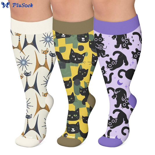 Chaussettes de compression grandes tailles style chat amusant - image 0