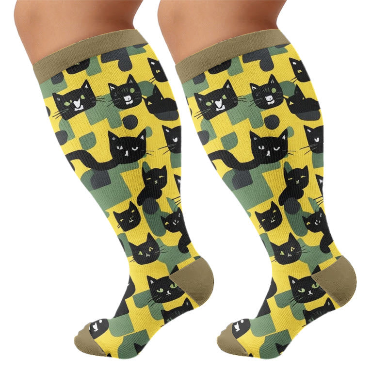 Chaussettes de compression grandes tailles style chat amusant - Jaune (1 paire) - 4XL - image 6