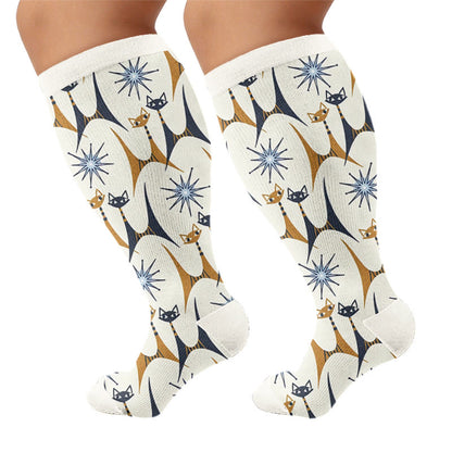 Chaussettes de compression grandes tailles style chat amusant - Beige (1 paire) - 4XL - image 5