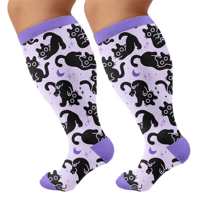 Chaussettes de compression grandes tailles style chat amusant - Violet (1 paire) - 4XL - image 7