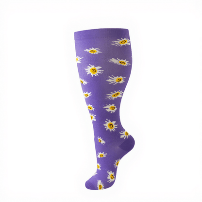 Chaussettes de compression fleuries d'inspiration vintage grandes tailles (4 paires) - image 12