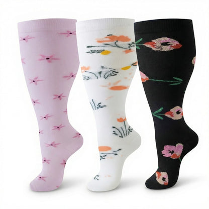 Chaussettes de compression élégantes à motif floral grandes tailles (3 paires) - image 2