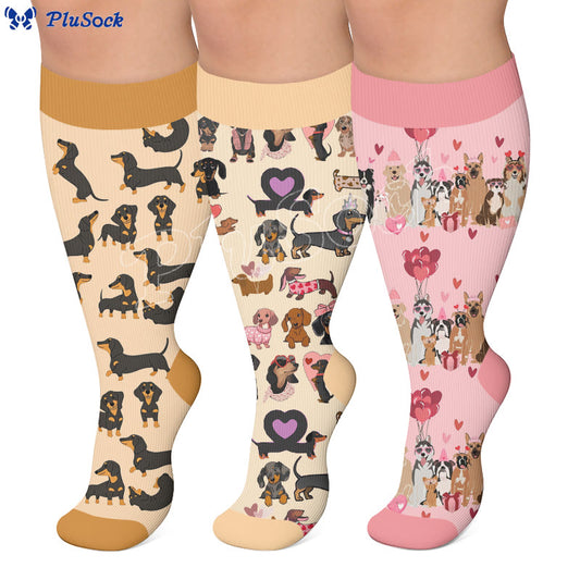 Chaussettes de compression grande taille à motif teckel mignon - image 0