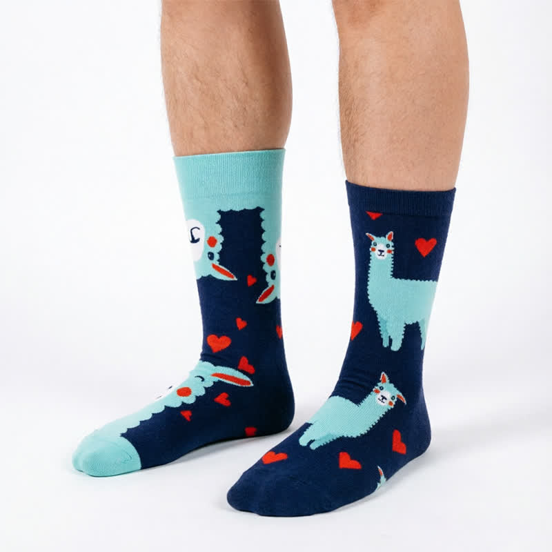 Alpaca Heart Quarter Socks - Blue - EU35-43(US2-9) - image 0