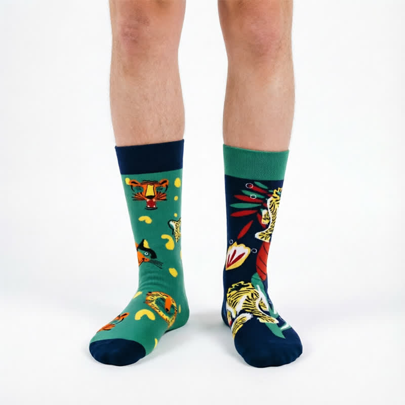 Chaussettes courtes à motif tigre joueur - Vert - UE35-43 (US2-9) - image 0