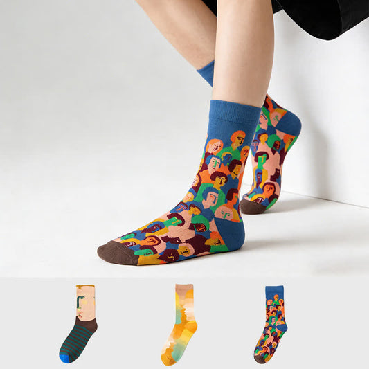 Chaussettes courtes à motifs de peinture ludiques (3 paires) - Multicolore - UE35-43 (US2-9) - image 0