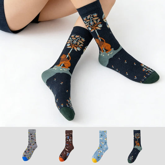 Chaussettes à motif dessiné à la main (4 paires) - Multicolore - UE35-43 (US2-9) - image 0