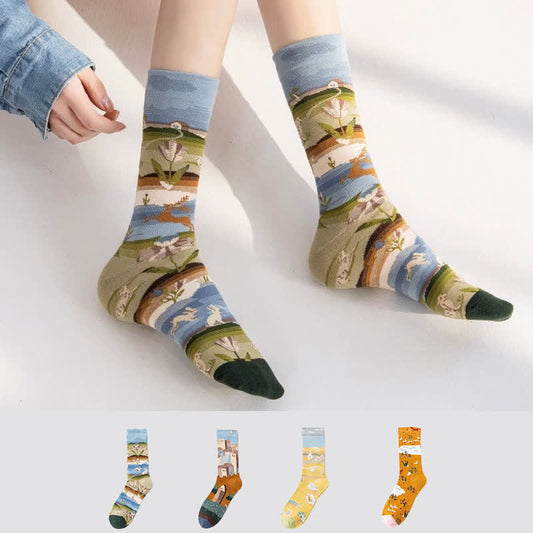 Chaussettes courtes à motifs de peinture ludiques (4 paires) - Multicolore - UE35-43 (US2-9) - image 0