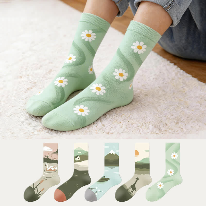 Chaussettes Flower Field (5 paires) - Multicolore - UE35-43 (US2-9) - image 0
