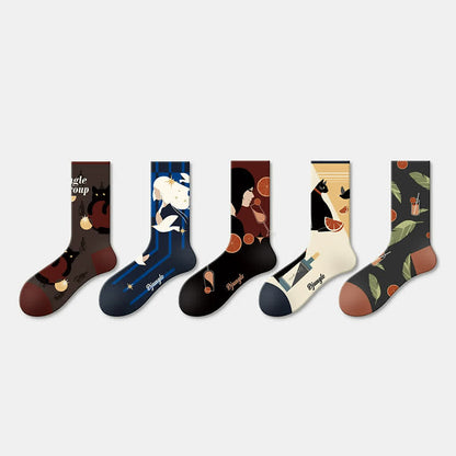 Chaussettes à motif chat et oiseau (5 paires) - image 1