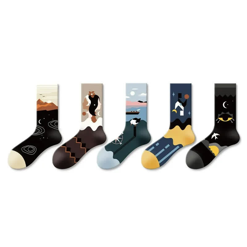 Chaussettes à motif soleil et lune (5 paires) - image 1