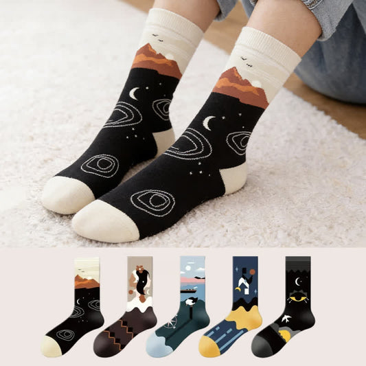 Chaussettes à motif soleil et lune (5 paires) - Multicolore - UE35-43 (US2-9) - image 0