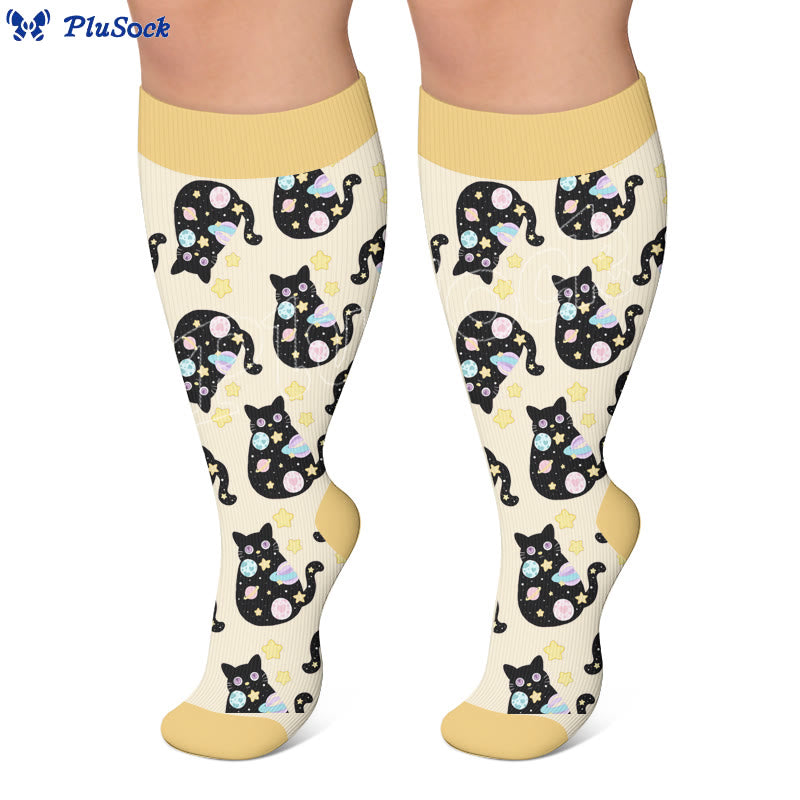 Chaussettes de compression grandes tailles à motif chat - image 2