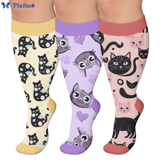 Chaussettes de compression grandes tailles à motif chat - image 0