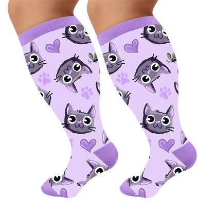 Chaussettes de compression grandes tailles à motif chat - Violet (1 paire) - 4XL - image 6