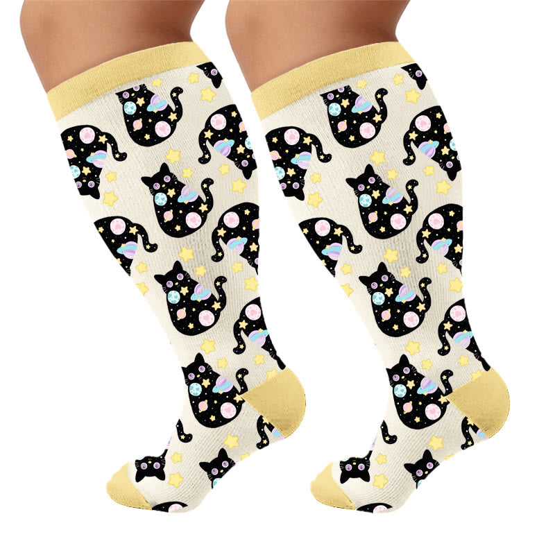 Chaussettes de compression grandes tailles à motif chat - Abricot (1 paire) - 4XL - image 5