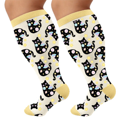Chaussettes de compression grandes tailles à motif chat - Abricot (1 paire) - 4XL - image 5