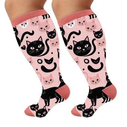 Chaussettes de compression grandes tailles à motif chat - Rouge (1 paire) - 4XL - image 7