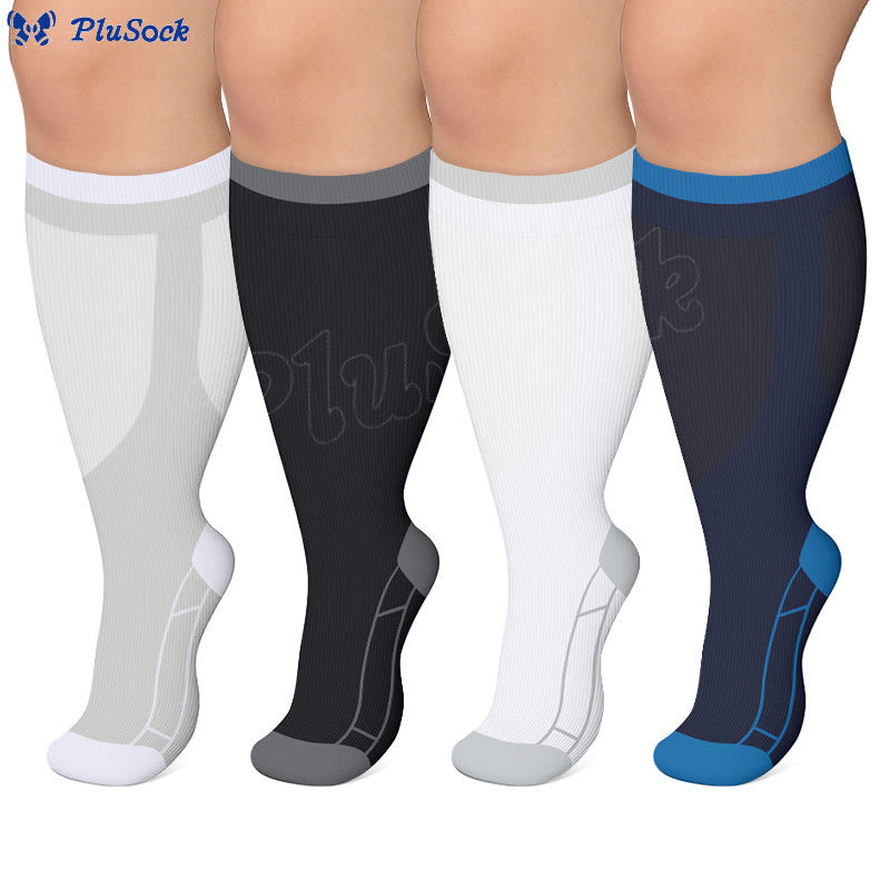 Chaussettes de compression unies classiques grandes tailles (4 paires) - image 0
