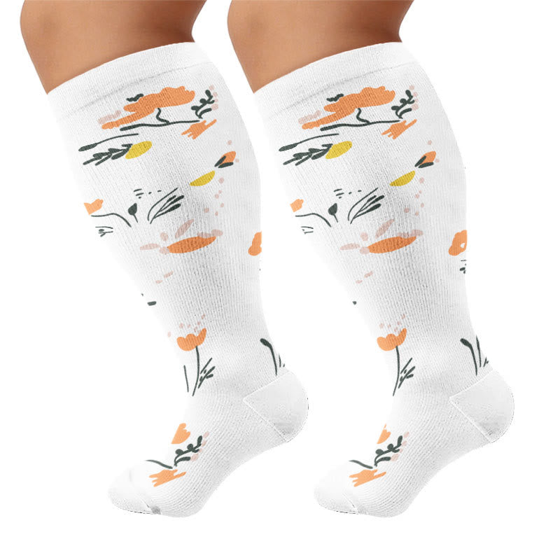 Chaussettes de compression élégantes à fleurs grandes tailles - Blanc - 4XL - image 5