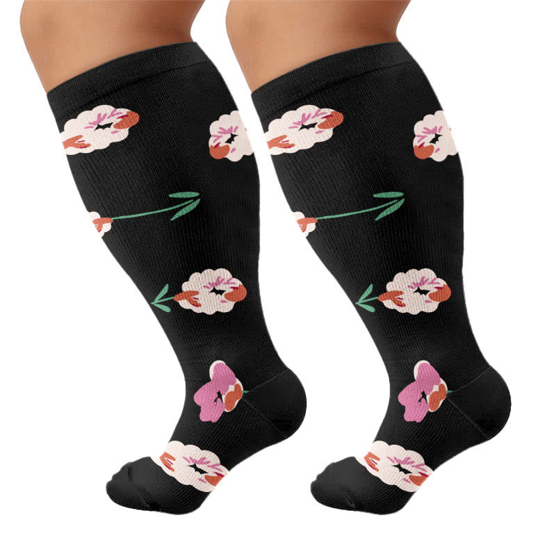Chaussettes de compression élégantes à fleurs grandes tailles - Noir - 4XL - image 6