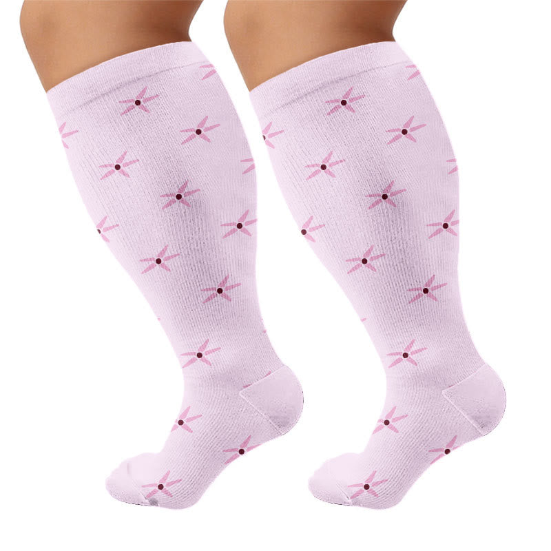 Chaussettes de compression élégantes à fleurs grandes tailles - Rose - 4XL - image 7
