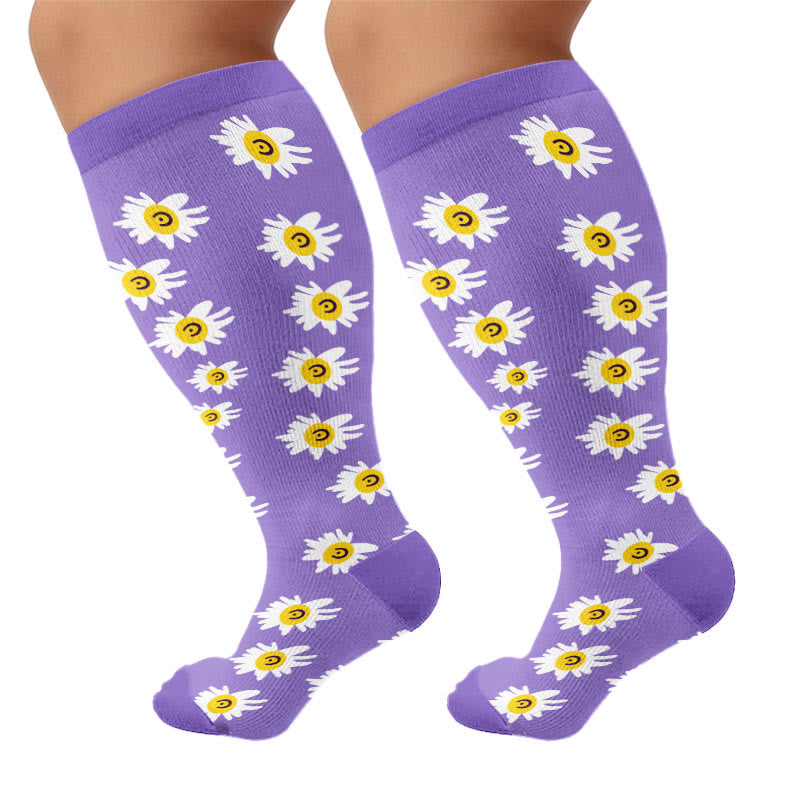 Chaussettes de compression fleuries d'inspiration vintage grandes tailles (4 paires) - Violet - 4XL - image 9