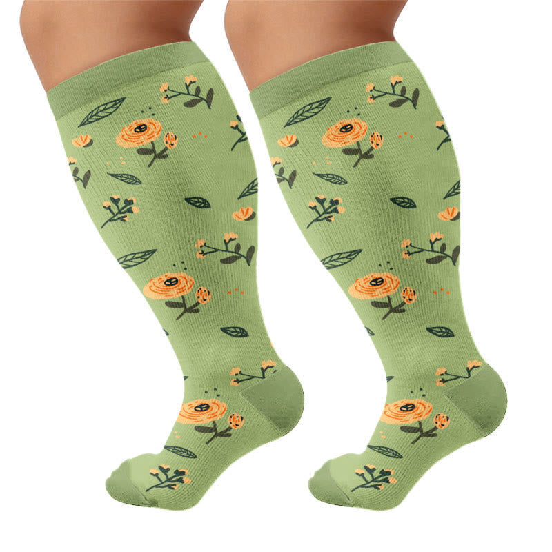 Chaussettes de compression fleuries d'inspiration vintage grandes tailles (4 paires) - Vert - 4XL - image 7