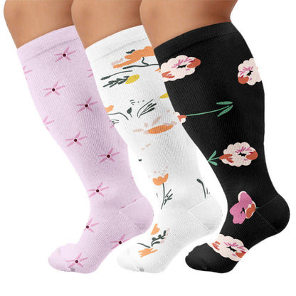 Chaussettes de compression élégantes à motif floral grandes tailles (3 paires) - Multicolore - 4XL - image 1