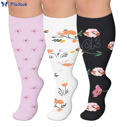 Chaussettes de compression élégantes à motif floral grandes tailles (3 paires) - image 0