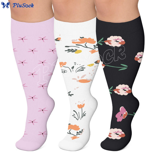 Chaussettes de compression élégantes à motif floral grandes tailles (3 paires) - image 0