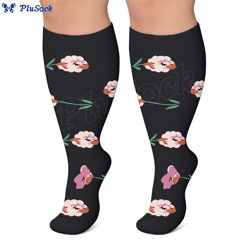 Chaussettes de compression élégantes à motif floral grandes tailles (3 paires) - image 3