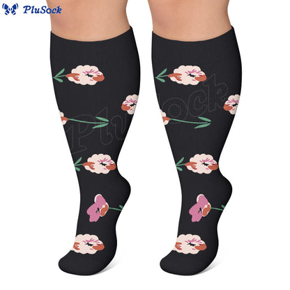 Chaussettes de compression élégantes à motif floral grandes tailles (3 paires) - image 3