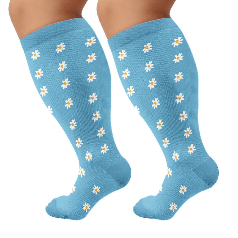 Chaussettes de compression fleuries d'inspiration vintage grandes tailles (4 paires) - Bleu - 4XL - image 10
