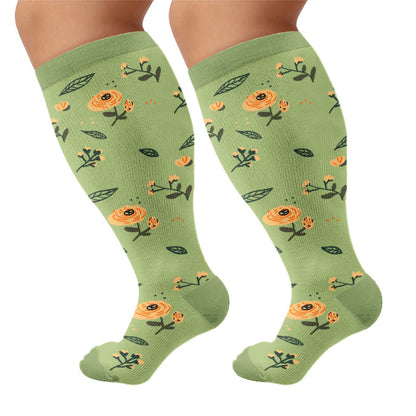 Chaussettes de compression fleuries d'inspiration vintage grandes tailles - Vert - 4XL - image 10