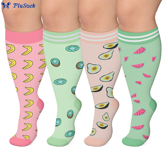Chaussettes de compression grandes tailles à motifs fruités (4 paires) - image 0