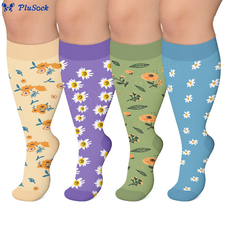 Chaussettes de compression fleuries d'inspiration vintage grandes tailles - image 0