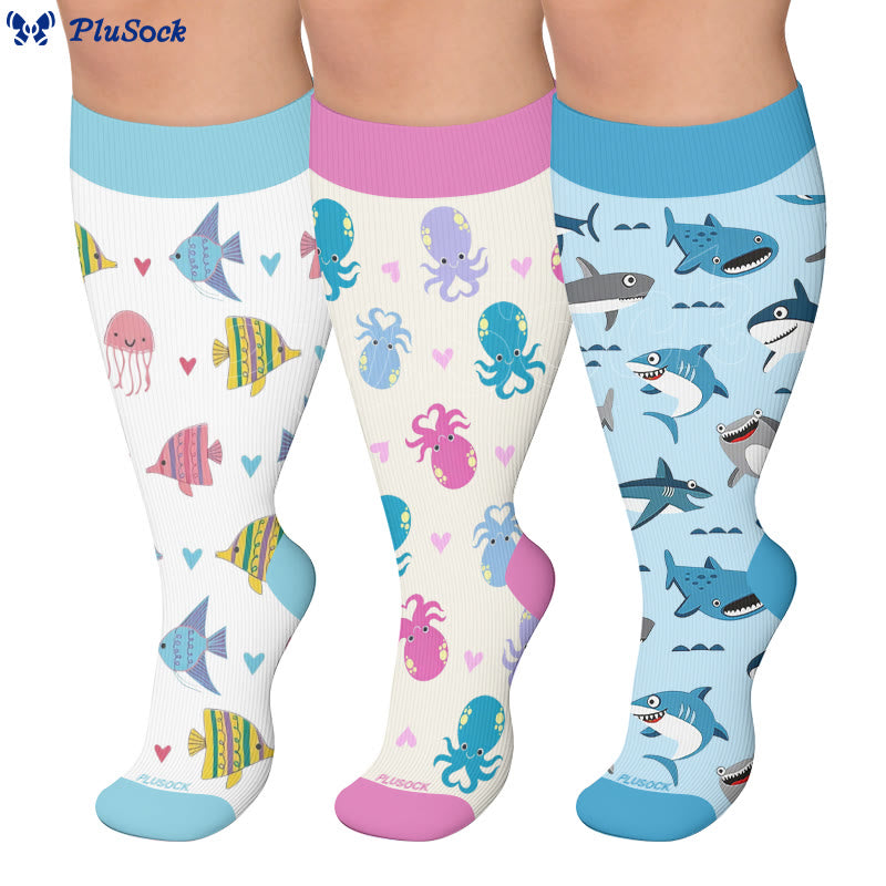 Chaussettes de compression grandes tailles à motifs animaux marins - image 0