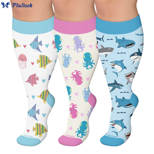 Chaussettes de compression grandes tailles à motifs animaux marins - image 0