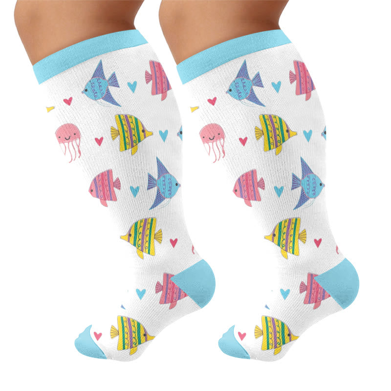 Chaussettes de compression grandes tailles à motifs animaux marins - Blanc (1 paire) - 4XL - image 5