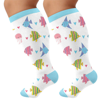 Chaussettes de compression grandes tailles à motifs animaux marins - Blanc (1 paire) - 4XL - image 5