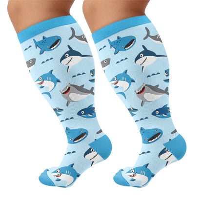 Chaussettes de compression grandes tailles à motifs animaux marins - Bleu (1 paire) - 4XL - image 6