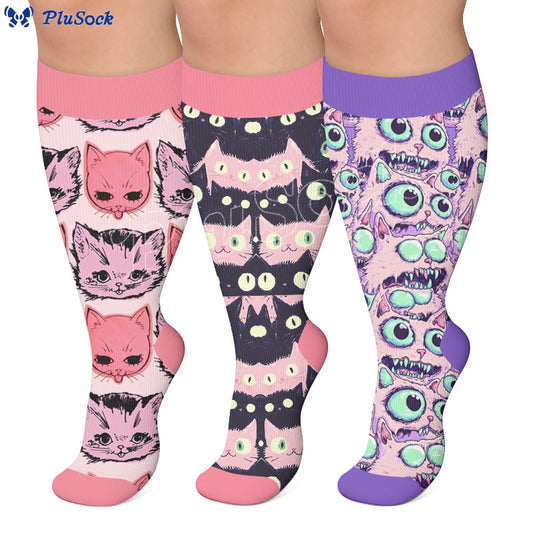 Chaussettes de compression grandes tailles à motifs de chats fantaisistes - image 0