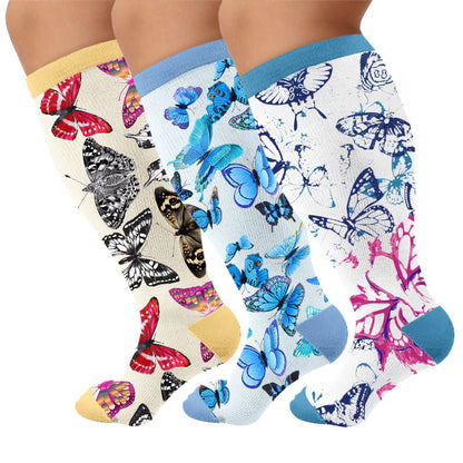 Chaussettes de compression papillon grandes tailles au milieu des fleurs - Multicolore (3 paires) - 4XL - image 1