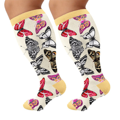Chaussettes de compression papillon grandes tailles au milieu des fleurs - Abricot (1 paire) - 4XL - image 5