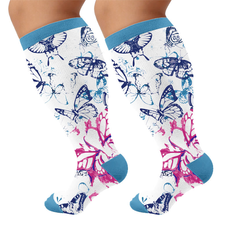 Chaussettes de compression papillon grandes tailles au milieu des fleurs - Blanc (1 paire) - 4XL - image 7